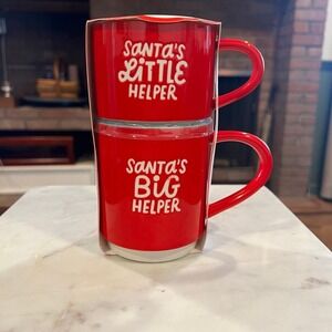 Hallmark Santa's Helper Mugs Set of 2 Siblings Big Little Red Christmas Cups NEW